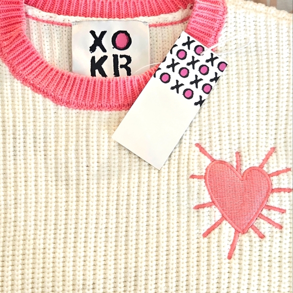 Kerri Rosenthal White & Pink Trim Heart Crew Neck Sweater - Picture 6 of 7